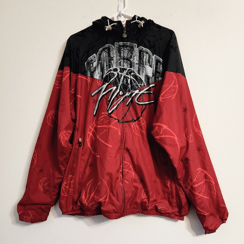 Vtg Nike Jacket Men 2XL Red Force Flight Windbreaker Basketball All Over Print
